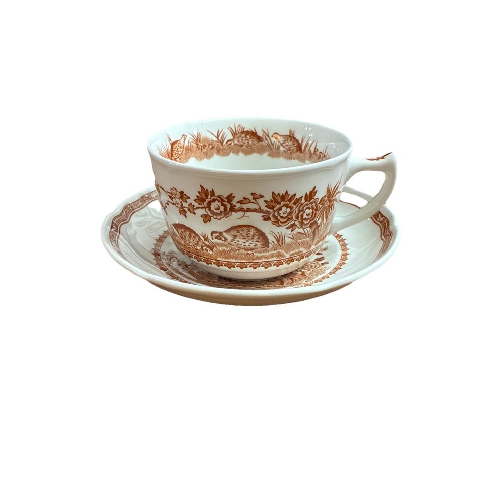 Furnivals England Brown Quail Pattern Tea Cup And Saucer